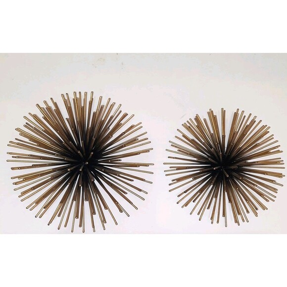 MCM style Atomic Black Gold Starburst Sea Urchin set of 2 wall hanging 7" & 5.5" - Picture 1 of 3